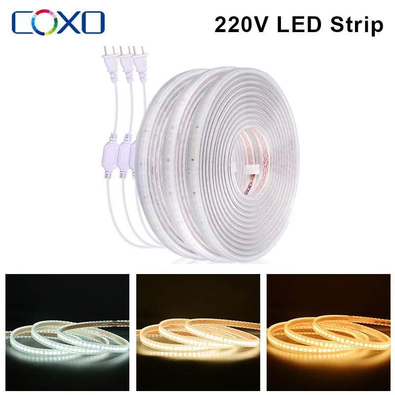 2835 LED Strip 220V Waterproof High Brightness 120LEDs/m LED Strip Lights Flexible High Safety Kitchen Outdoor Lighting Led Tape