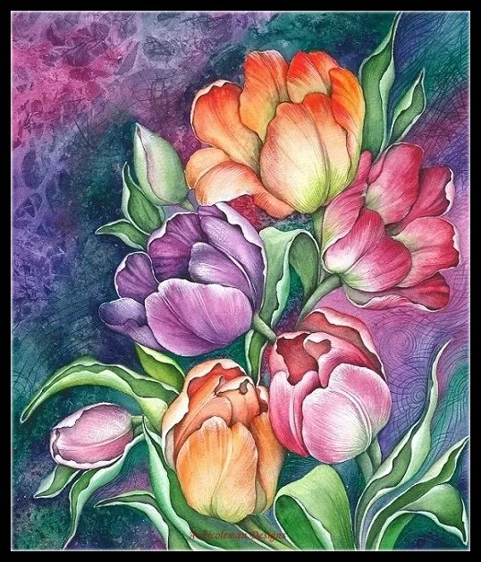 

Colorful Tulips - Counted Cross Stitch Kits - DIY Crafts Handmade Needlework Embroidery 14 ct Cross Stitch Sets Xstitch Color