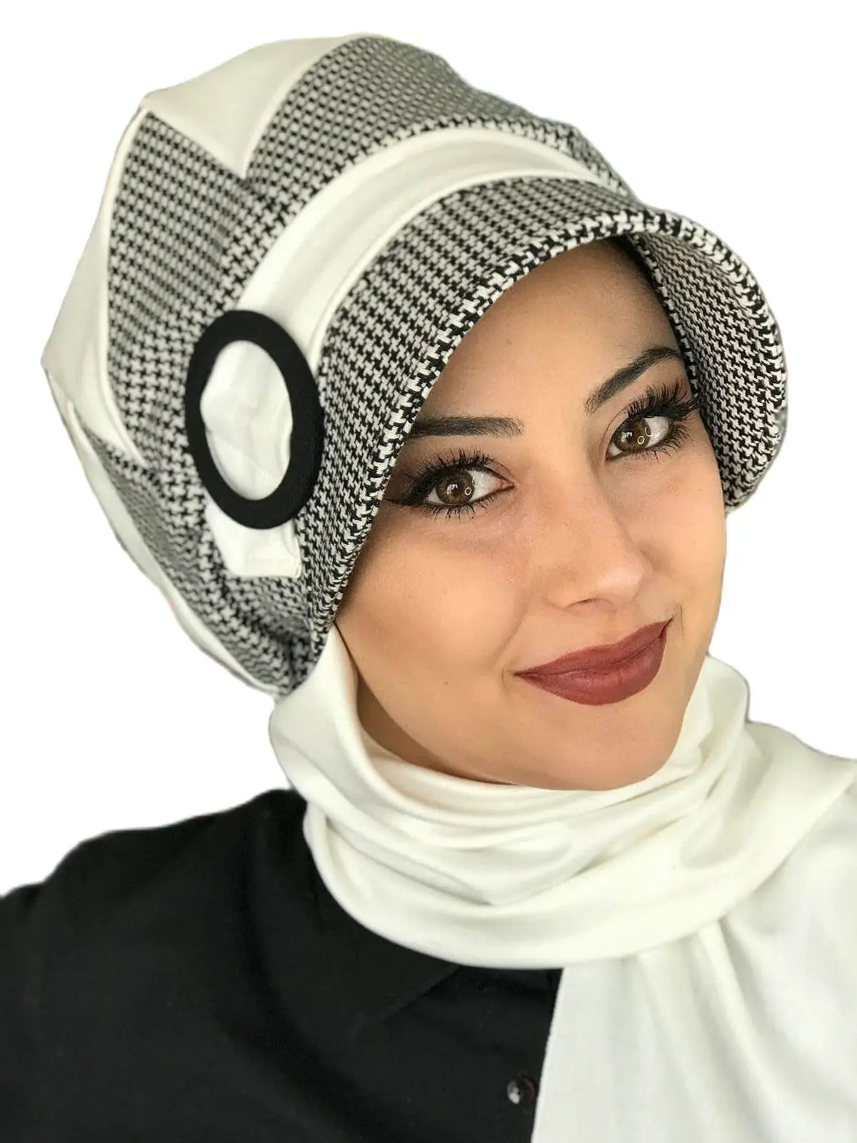 New Fashion 2021 Headscarf Turban Women's Hat Summer Spring Scarf Bad-i Saba Black White Crowbar Passionflower Buckle White Hat