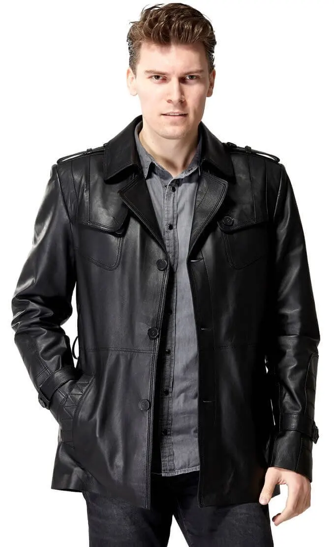 Trench in pelle nera Kagawa maschio Orjinal pelle di agnello autunno inverno 2022 Biker Slim Large Size VintageTürkiye
