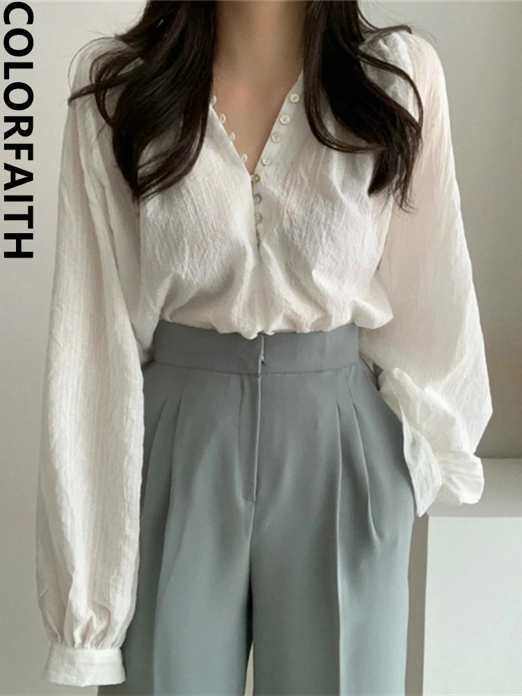 Colorfaith New 2022 Elegant Vintage Office Lady Fashionable Korean Fashion Spring Summer Women\'s Blouses Wild Shirts Tops BL3198