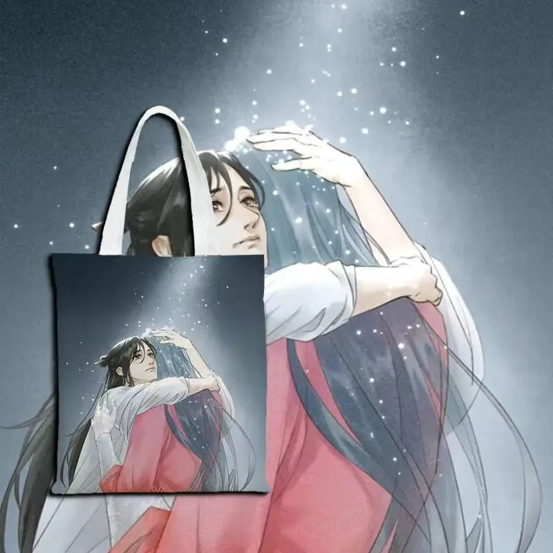 Heaven Official’s Blessing Cartoon Shoulder Bag Anime Tian Guan Ci Fu Hua Cheng Xie Lian Cute Canvas Casual Shopping Bag Handbag