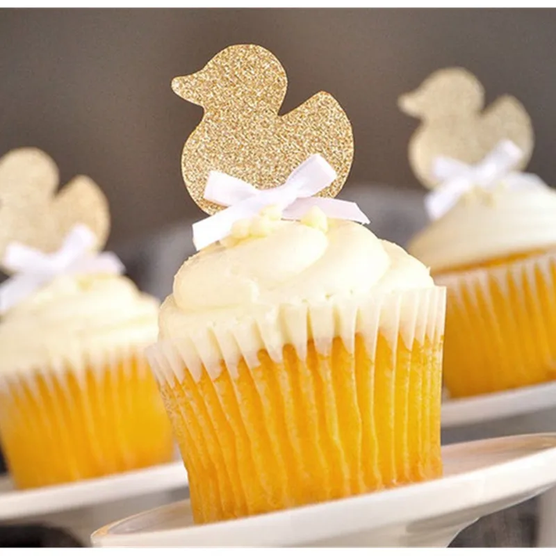 Custom Gold Glitter Duck Cupcake Toppers, Gender Neutral, Baby Shower Decorations, Birthday Party