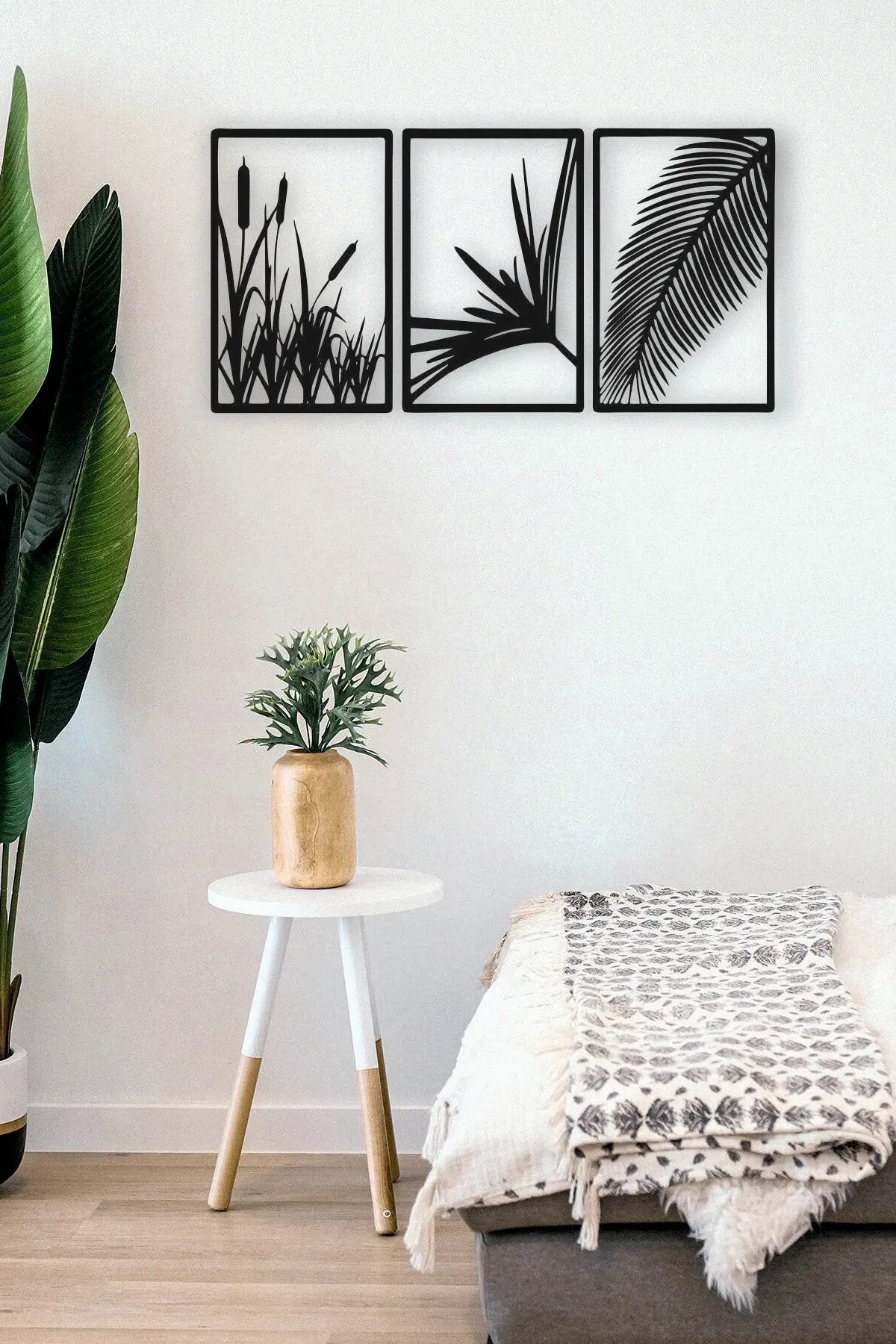 Hojas y cañas para el hogar, decoración de pared de madera cortada con láser, pegatina de corte láser de madera, adorno de imagen, habitación de oficina en casa, tasarım de lujo