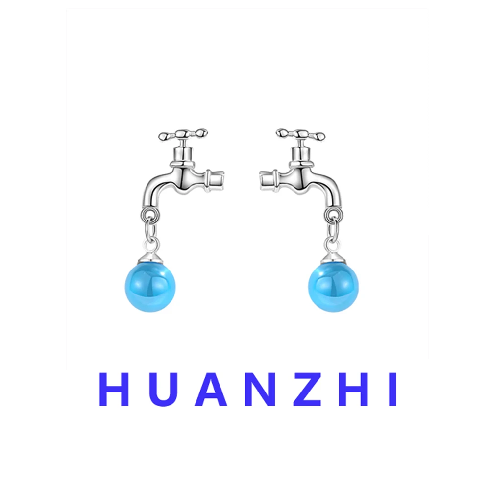 HUANZHI INES Blue Drops Creative Tap Earrings Rare Quirky Unisex Jewelry for Women Girls Fashion Y2K Birthday Gift 2024 New