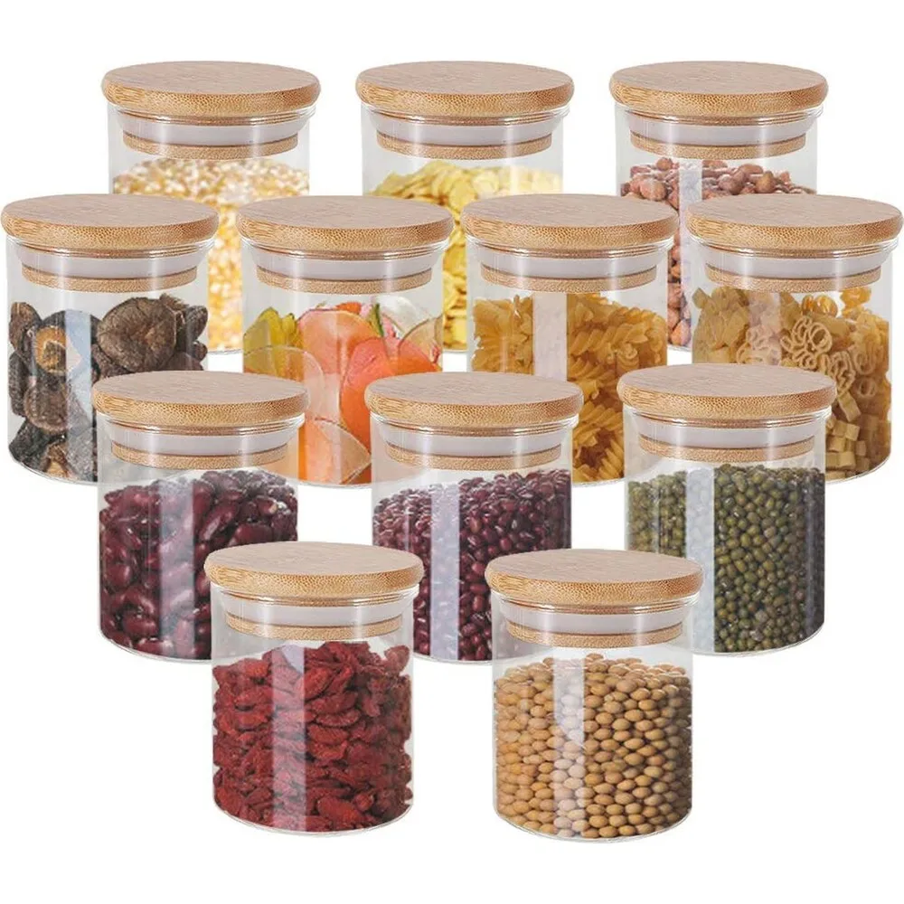 Kitchen 12 Piece Spice Jar Modern Spice Tank With Lids Spice Bottles BAMBOO LID GLASS