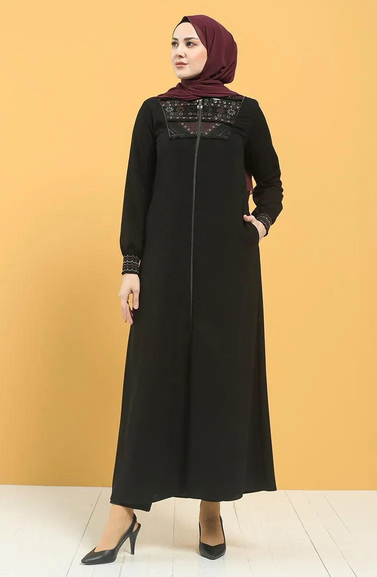 Women Hijab clothing Zippered Abaya Muslim Abaya Maxi Kaftan Sequin detailed ABAYA dresses for women Made in Turkey 2023
