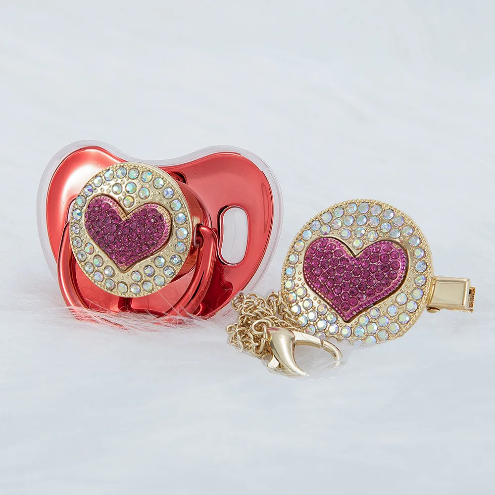 MIYOCAR unico bling 3D cuore rosa ciuccio metallico e ciuccio clip BPA gratuito regalo neonato fotografia no per uso quotidiano