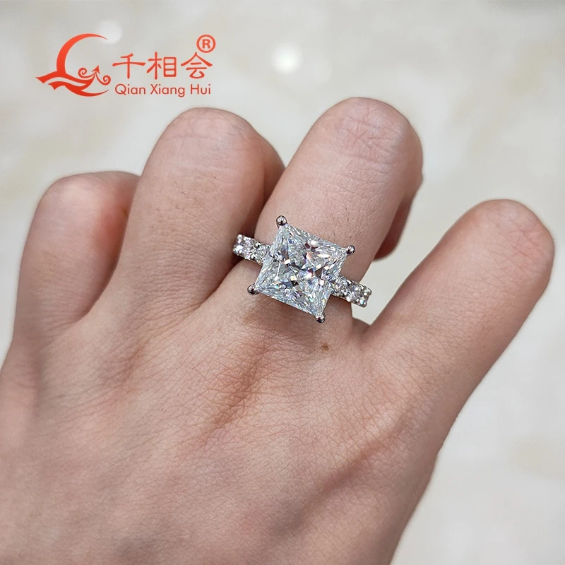 9.5mm square princess cut  moissanite 925 with 2/3 eternity band  Sterling Silver Ring Jewelry Rings Engagement