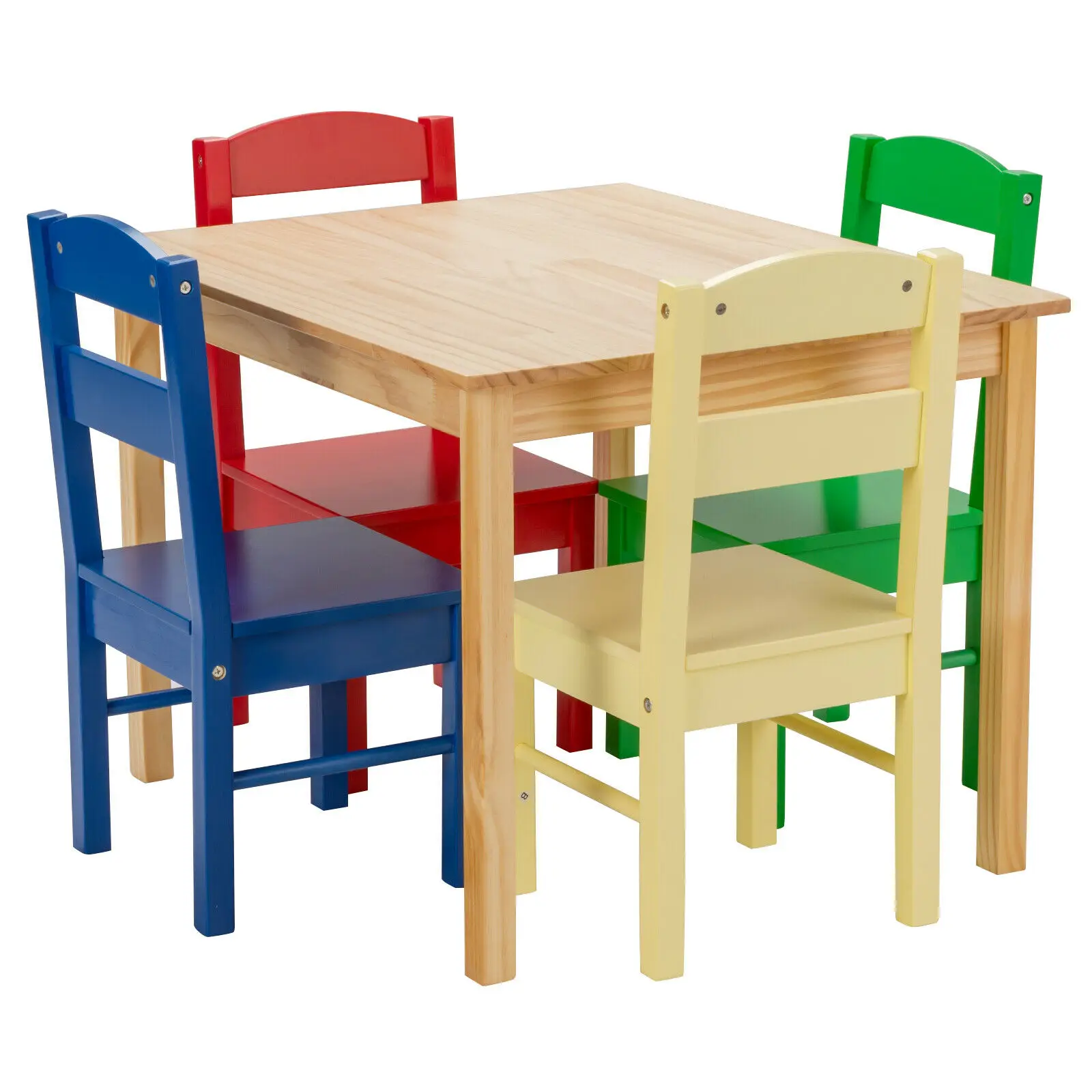 Kids 5 Piece Table Chair Set Pine Wood Multicolor Children Play Room Furniture  HW64364MC