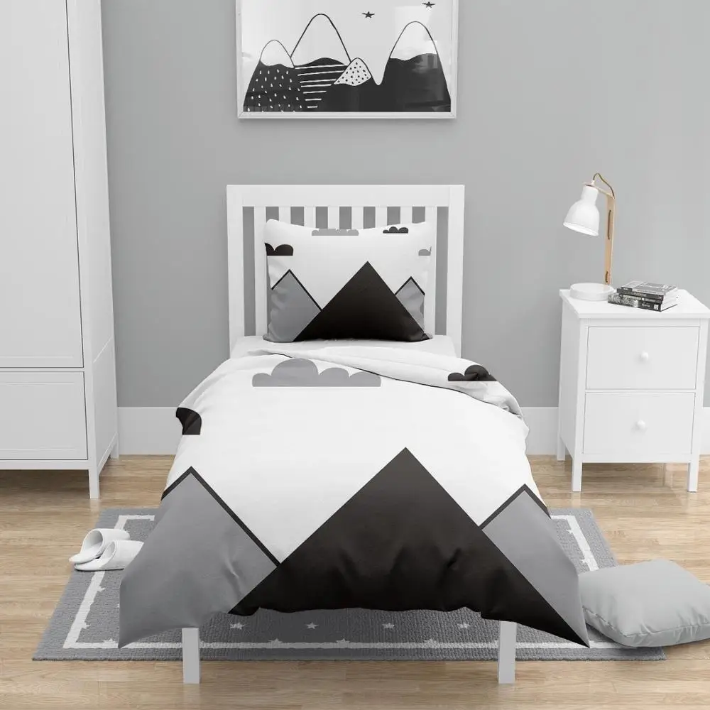 

Else 4 Pcs Gray Black White Mountain Nordec 3D Print Cotton Satin Chidren Kids Duvet Cover Bedding Set Pillow Case Bed Sheet