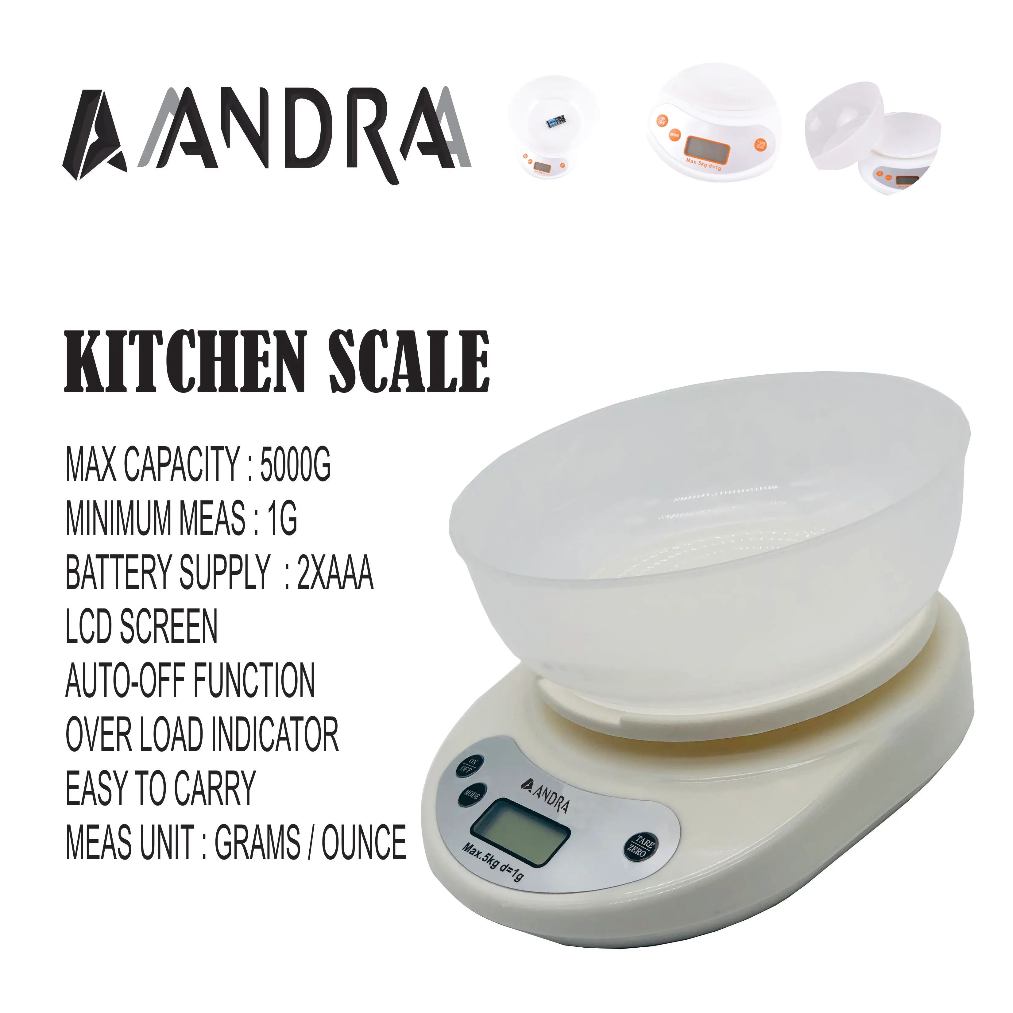 ANDRA - Báscula Digital Portátil De Cocina Balanza Digital Precisión 5KG - COMIDA MEDIDOR CUCHARA DIGITAL PORTÁTIL DE BOLSILLO