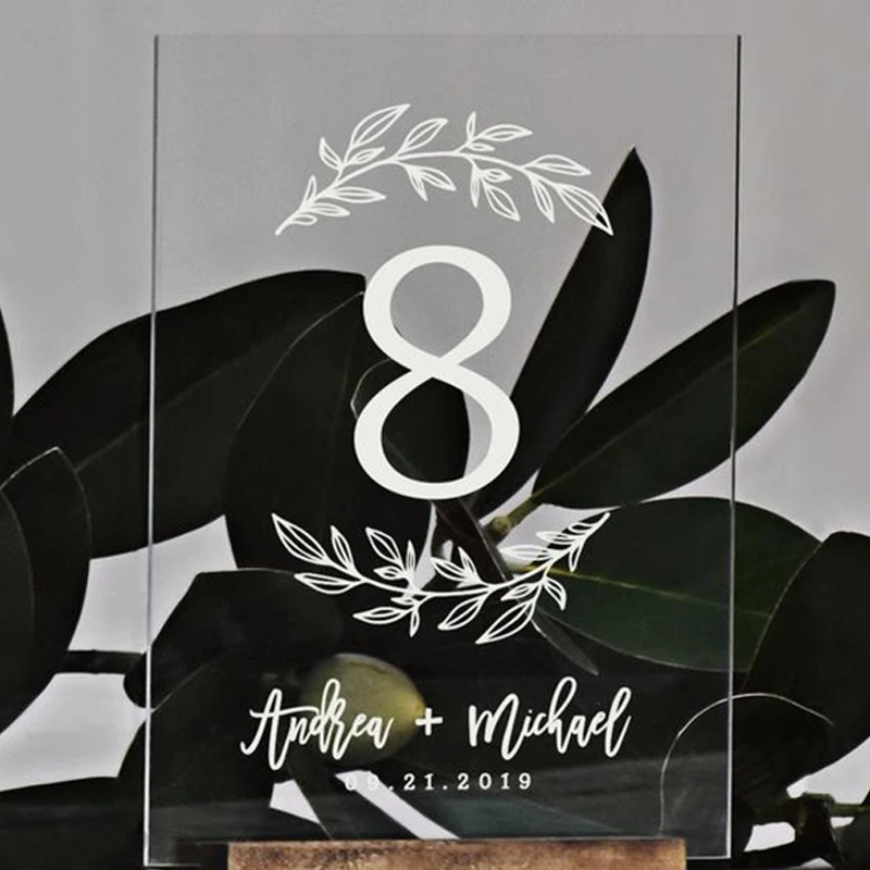 

Personalized Wreath Wedding Table Numbers Modern Table Signs Leaves Decor Table Decor Clear Acrylic Wedding Table Number