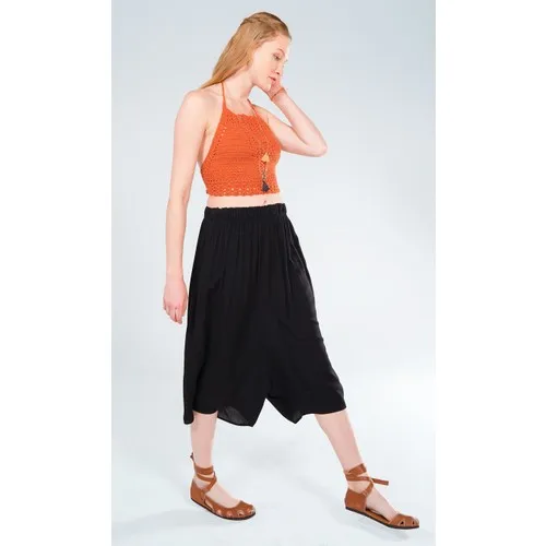 Pantalones de camal ancho holgados de color liso para mujer, falda pantalón ancha con cintura elástica y caída fluida