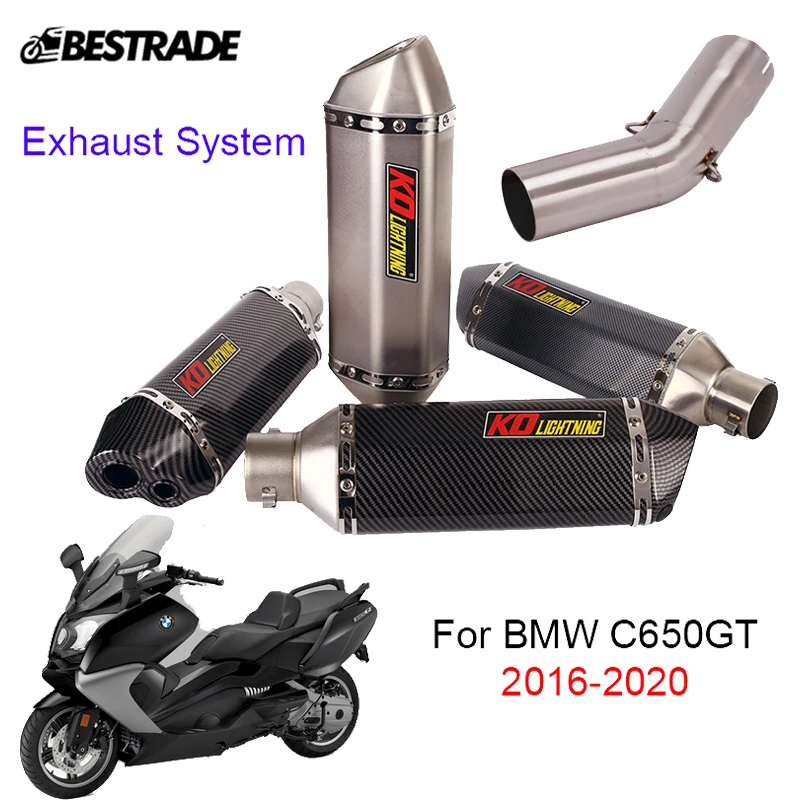 Exhaust System For BMW C650GT 2016-2020 Motorcycle Exhaust Muffler Pipe Slip On 51mm Middle Link Connect Tips Stainless Steel