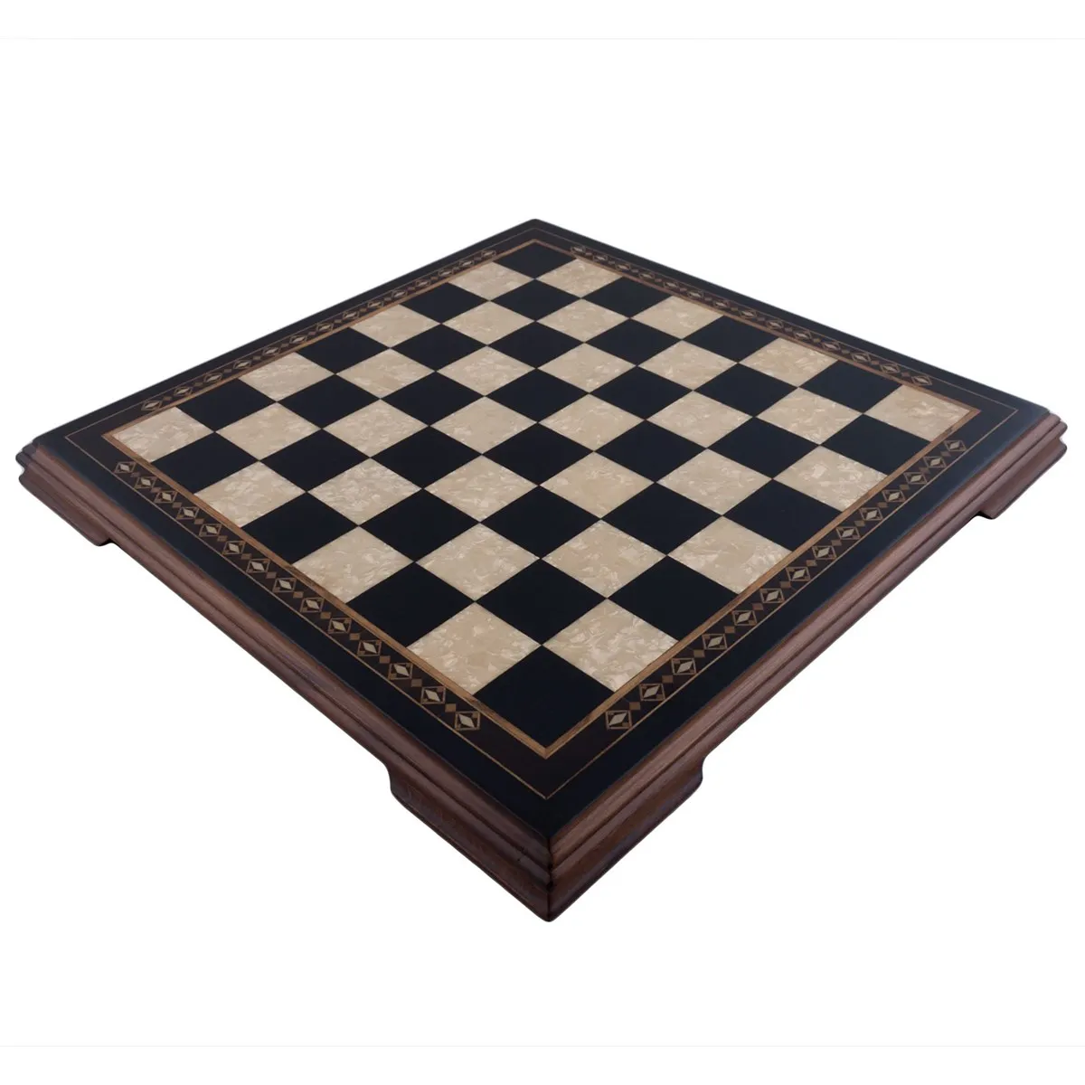 

16.5" Flat Footed Black Chessboard - Solid Beech Wood Mosaic Engraved Chess Board Game Gift Items Deck Box Checkers Шахматы