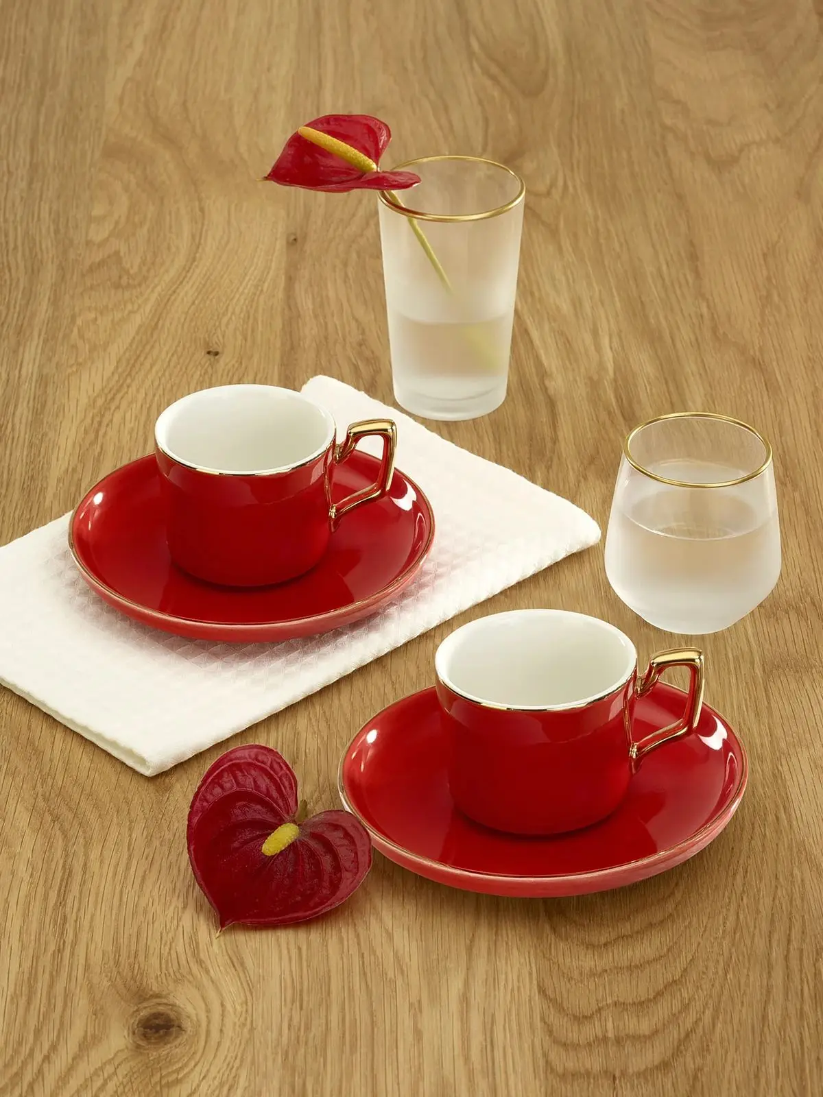 

Red 2 Personality Coffee Cup Pad New Porcelain Ceramic Coffee Cup Espresso Turkish coffee Decorative Cup Set Made In Turkey