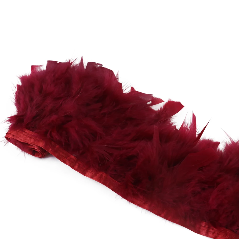 10-15 CM piume di tacchino rosso bordeaux Trim per la decorazione dell\'abito da sposa pennacchi Marabou su frangia 2 metri accessori di abbigliamento