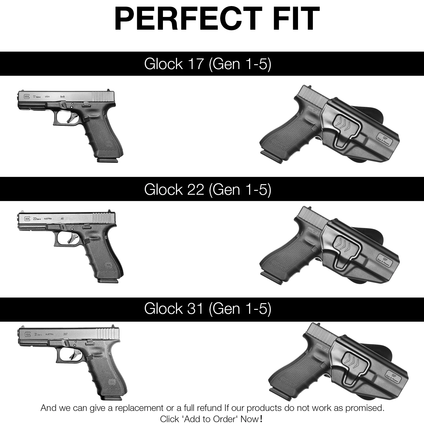 OWB Holsters for Glock 17/31( Gen1-5) / Glock 22(Gen 1-4) Pistol Level II Retention Military Tactical Paddle Polymer Grn Holders