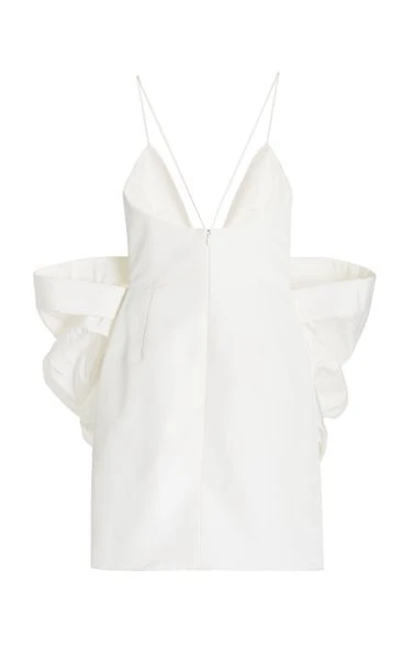 Exclusivo arco-detalhado faille de seda mini vestido branco vintage vestido de espaguete cinta sem costas mini vestido com decote em v vestidos bowknot