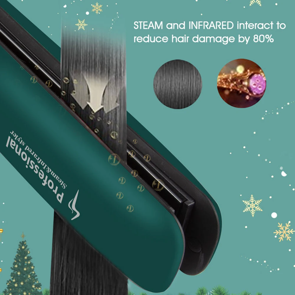 RUCHA Hair Straightener Steam and Infrared Ceramics Flat Iron With LCD Display for Woman's Hair Frizzy Dry Repair Damaged Irons