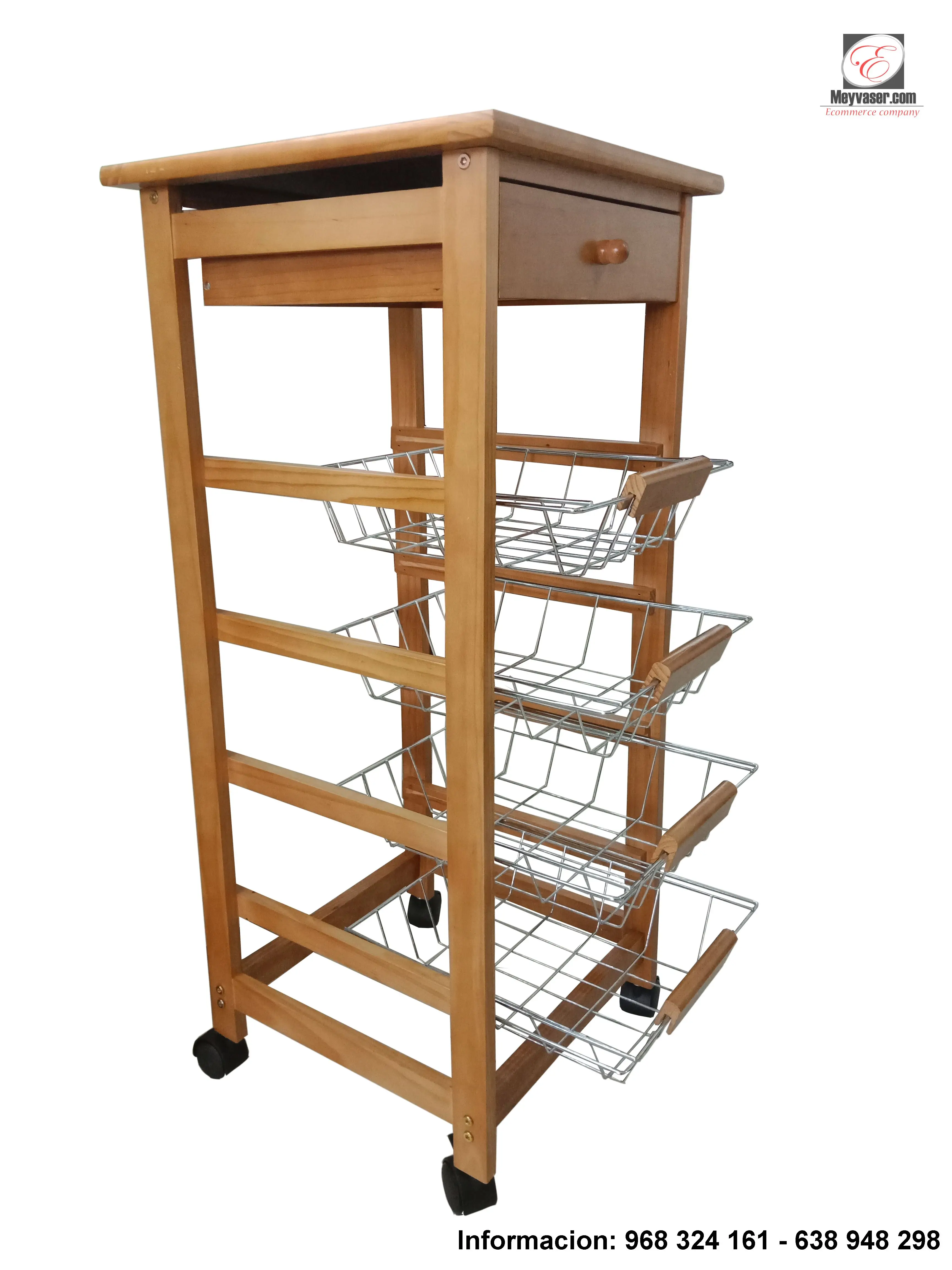 Furniture management cart greengrocer kitchen 4 baskets and Drawer cutlery 37x37x85cm with wheels