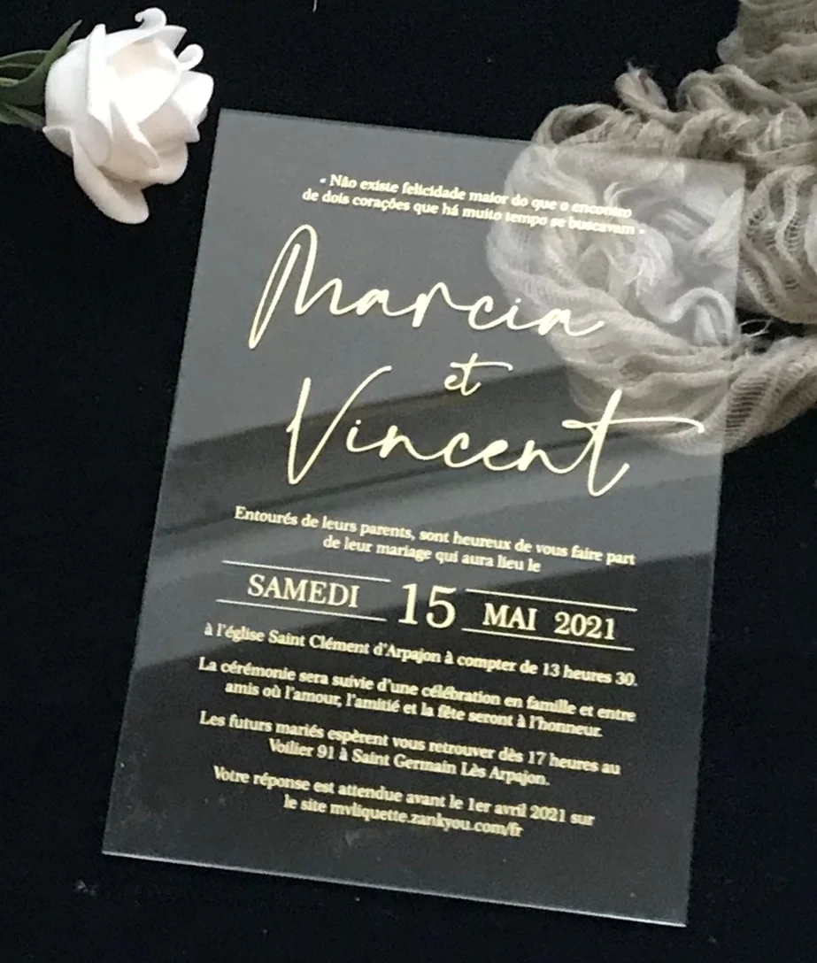 10 قطع من بطاقة دعوة الزفاف المصنوعة من الأكريليك المخصص، حروف ذهبية محبطة، دعوة شفافة مخصصة لتزيين هدايا الحفلات #4