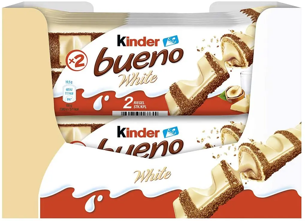 Kinder Tốt Trắng-Hộp 30 Đơn Vị Với 2 Thanh Mỗi Đơn Vị-Trắng Thanh Chocolate Và Nổ. Sô Cô La Sữa Eo Bao Phủ Với Sữa Và Hạt Phỉ. Giòn Và Kem Thanh