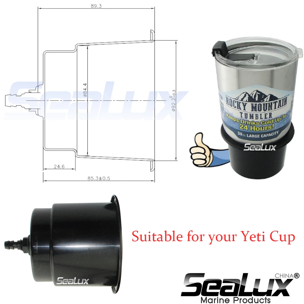 Sealux UV Stabilized 6 pcs per set Plastic Yeti Drink Holder Cup holder with drain for Marine Boat Yacht