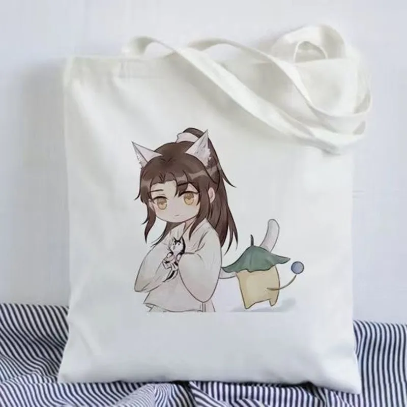 Sac à Main en Toile avec Imprimé du Dessin Animé le Husky et son Chat Blanc Shizun, Mignon, Décontracté, pour Shopping, pour Femme