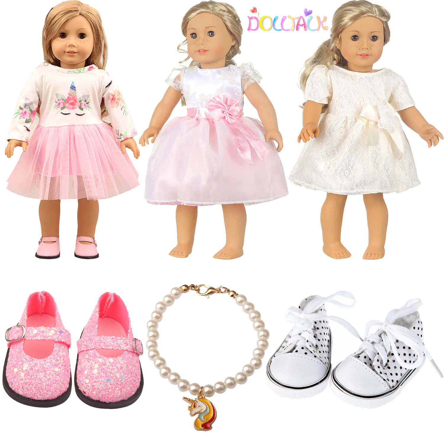 Pop Kleding Set 3 Jurk + 2 Schoenen + 1 Accessoires Voor Amerikaanse 18 Inch Meisje Pop Prinses Jurk Voor 43Cm Nieuwe Geboren, zapf, Og, Pop Meisje