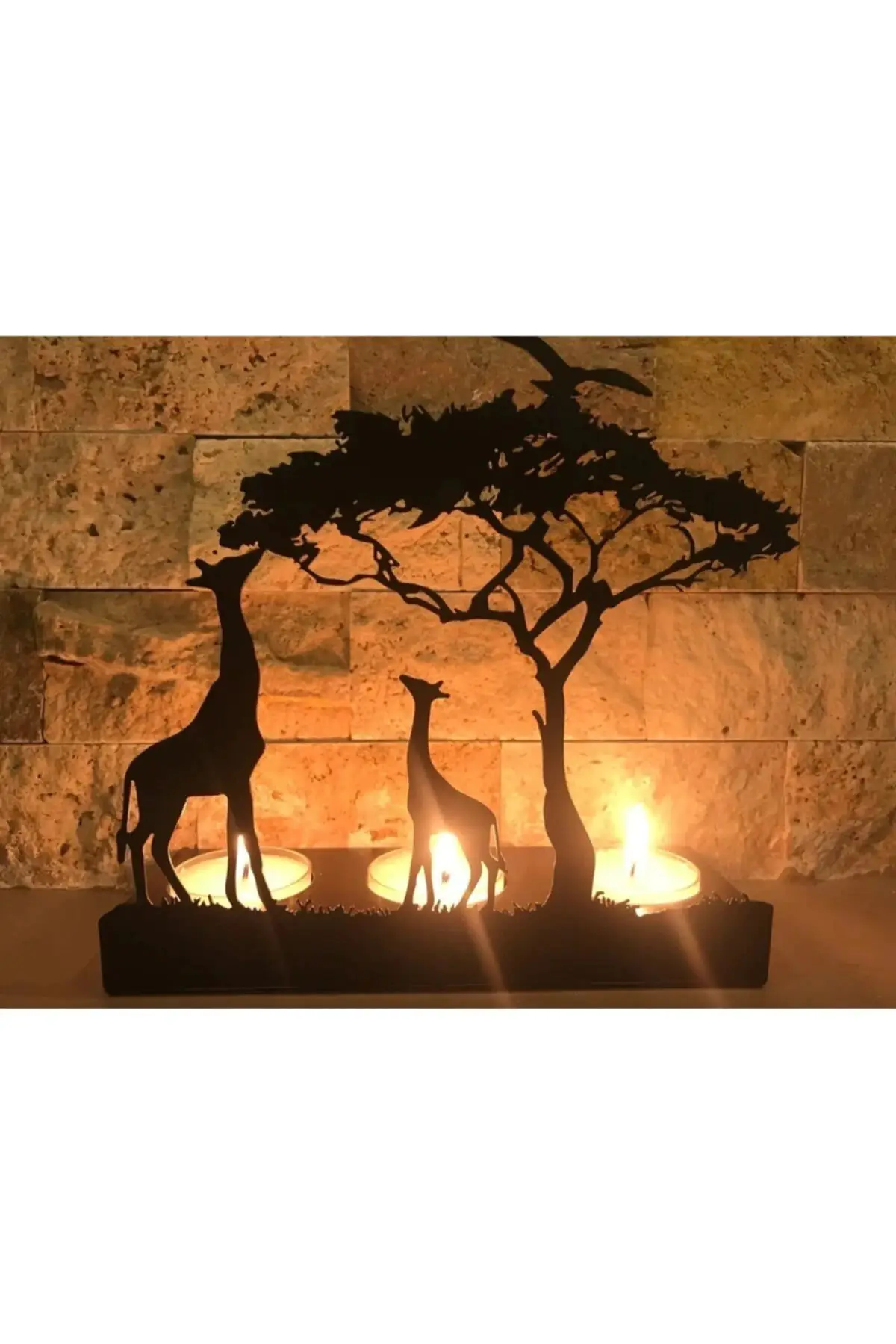 

Home Decor Giraffe Pattern Decorative Metal 3 PCs Candle Koyulabilen Mumluk 15*15*12 Cm Sizes Stylish Tasarım