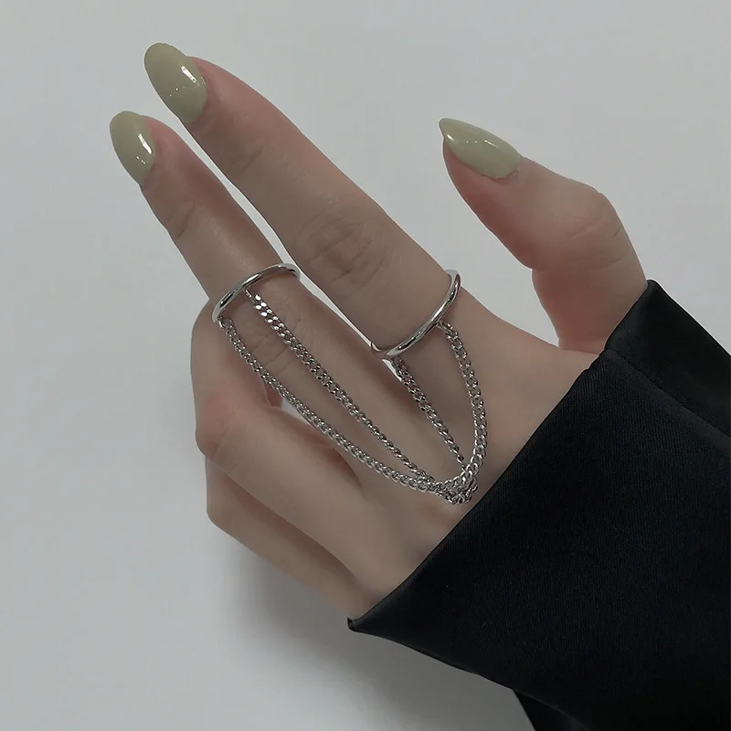 Punk Cool HipHop Tassel Chain Open Rings for Women Multi-layer Adjustable Finger Rings Party Travel Gift Jewelry