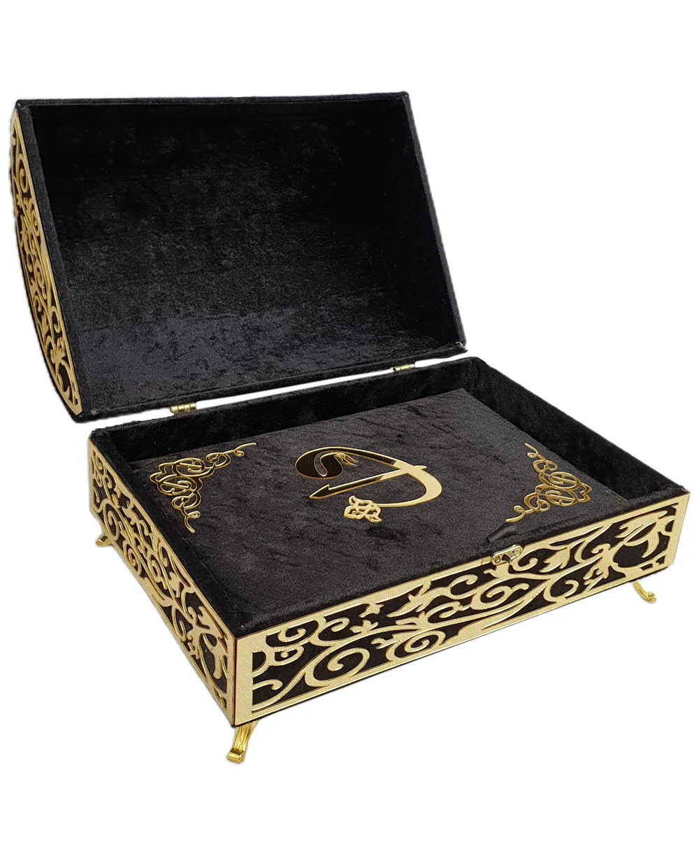 GREAT GIFT Mevlüt Velvet Covered Footed Treasure Box Plexiglass Black Medium Size Quran FREE SHIPPING