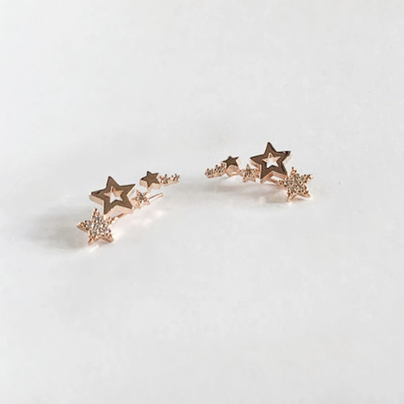 Shiny Star Stud Earrings with Zircon, Women's Elegant Gift