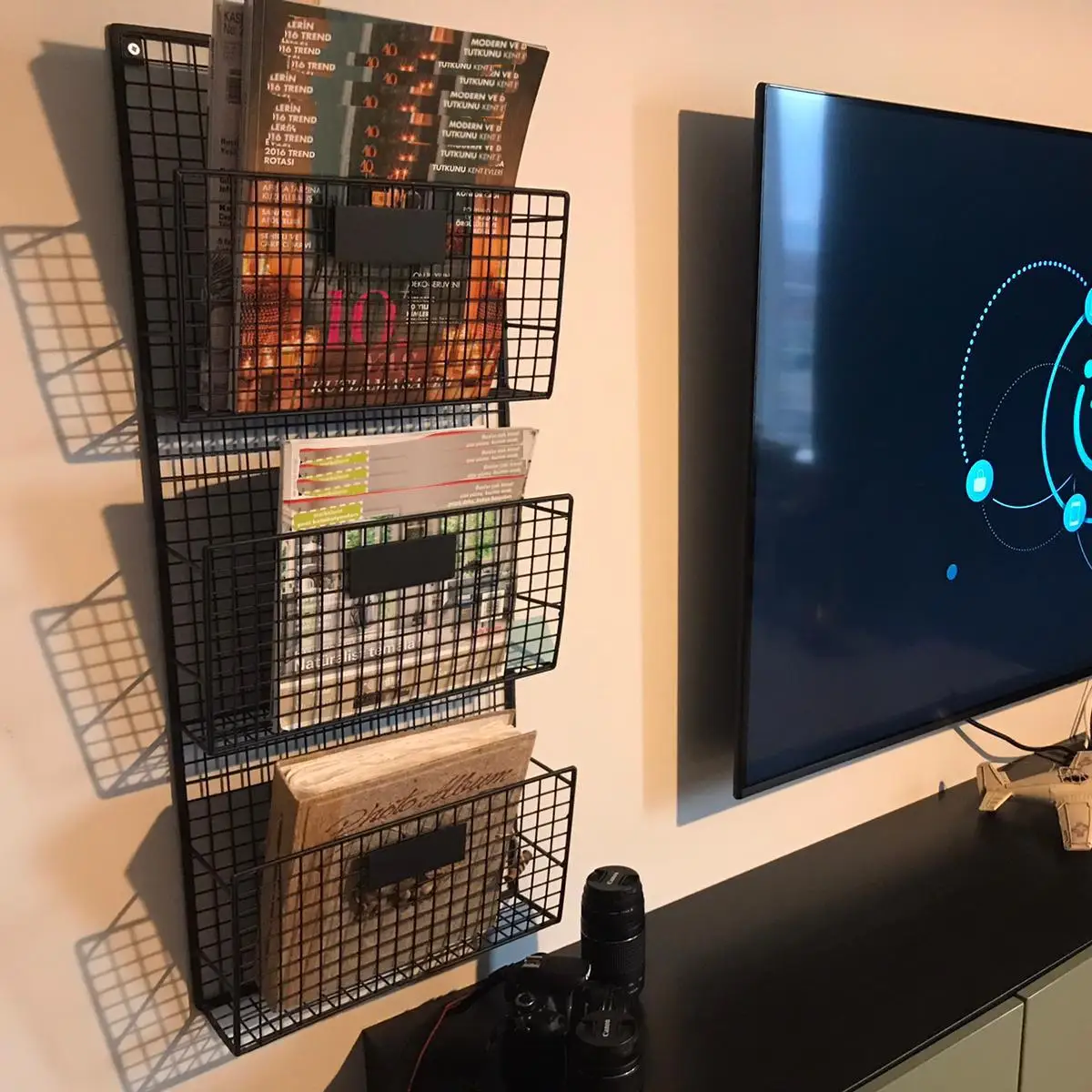 Logam Dinding Rak Rak Buku 3 Bermata Majalah Rak WD-233