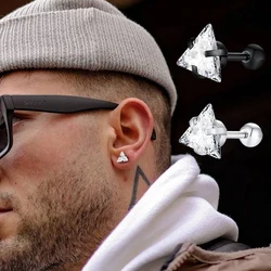 Stud Earrings Men,Triangle Pierced Crystal Zircon Stud Earrings,Stainless Steel Geometric Minimalist Studs for Man Jewelry