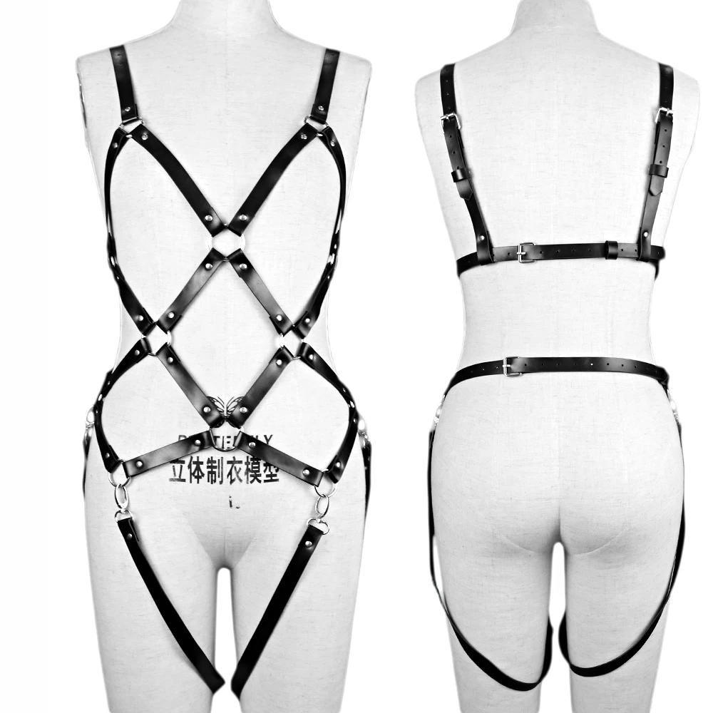 B.CYQZ Stockings Jumpsuits Body Underwear Garter Leather Sexy Lingerie Bondage Cage Gothic Costume Harness Woman Rave Suspender