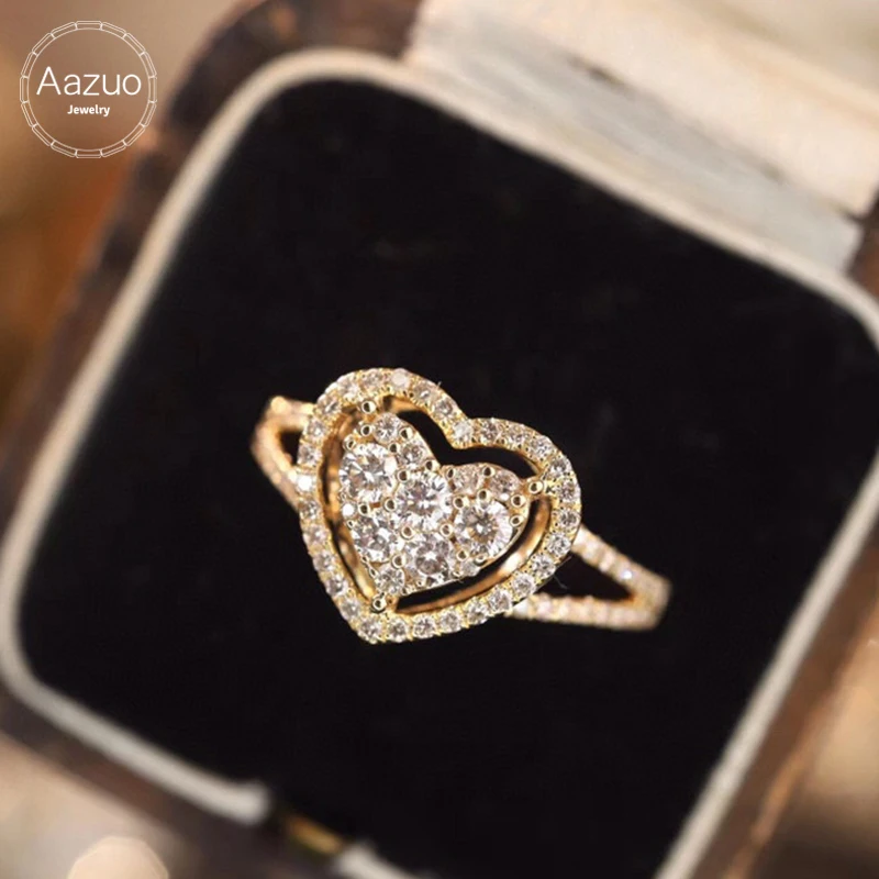 

Aazuo Orignal 18K Solid Rose Gold Real Diamonds Fashion Lovely Heart Shape Ring Fashion Gift For Woman Love Birthday Party Au750