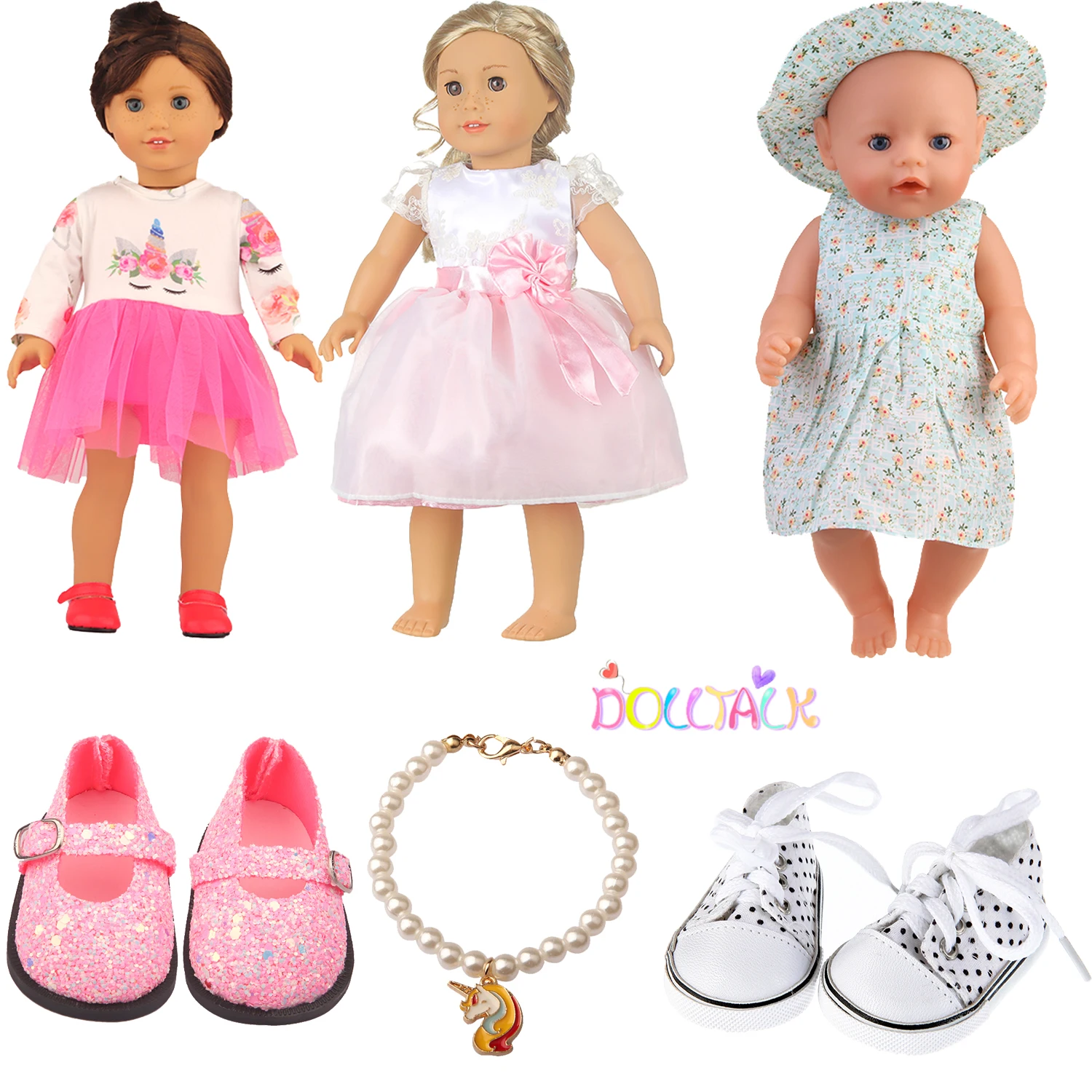 Conjunto de ropa para muñeca, 3 vestidos, 2 zapatos y 1 accesorios para muñeca americana de 18 pulgadas, vestido de princesa para niña recién nacida de 43cm, bricolaje, OG