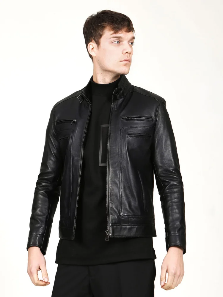 Men's Real Genuine Leather Jacket Lambskin Motorcycle Autum Spring Coat Male Warm Large Size Suede Casacode New Style Casual