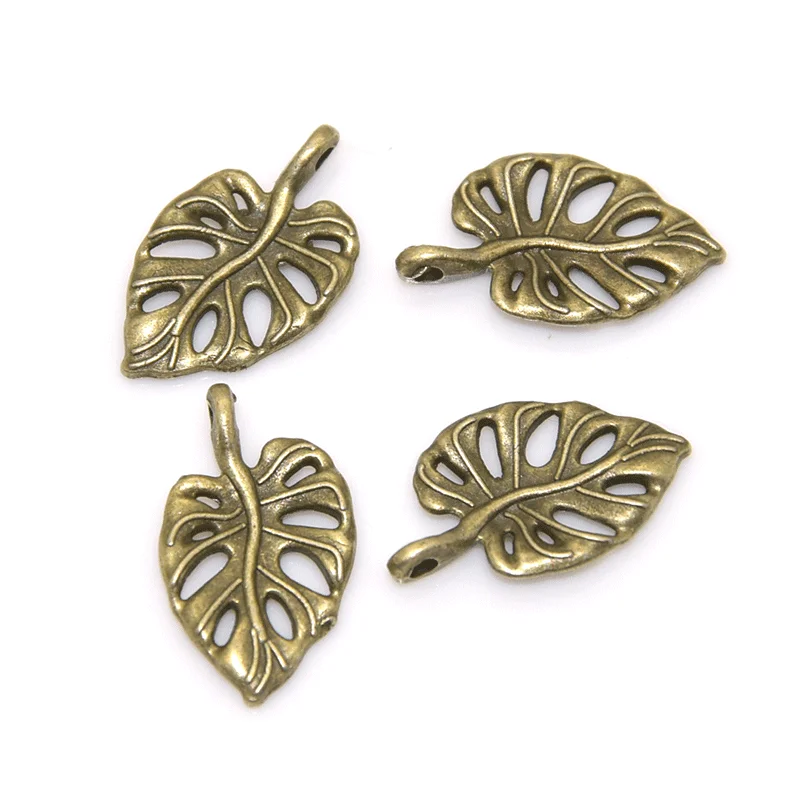 Wholesale 20pcs Fashion Leaves Charms Alloy Metal Leaf Pendants For DIY Bracelet Necklace Jewelry Accessories Making 21*12mm