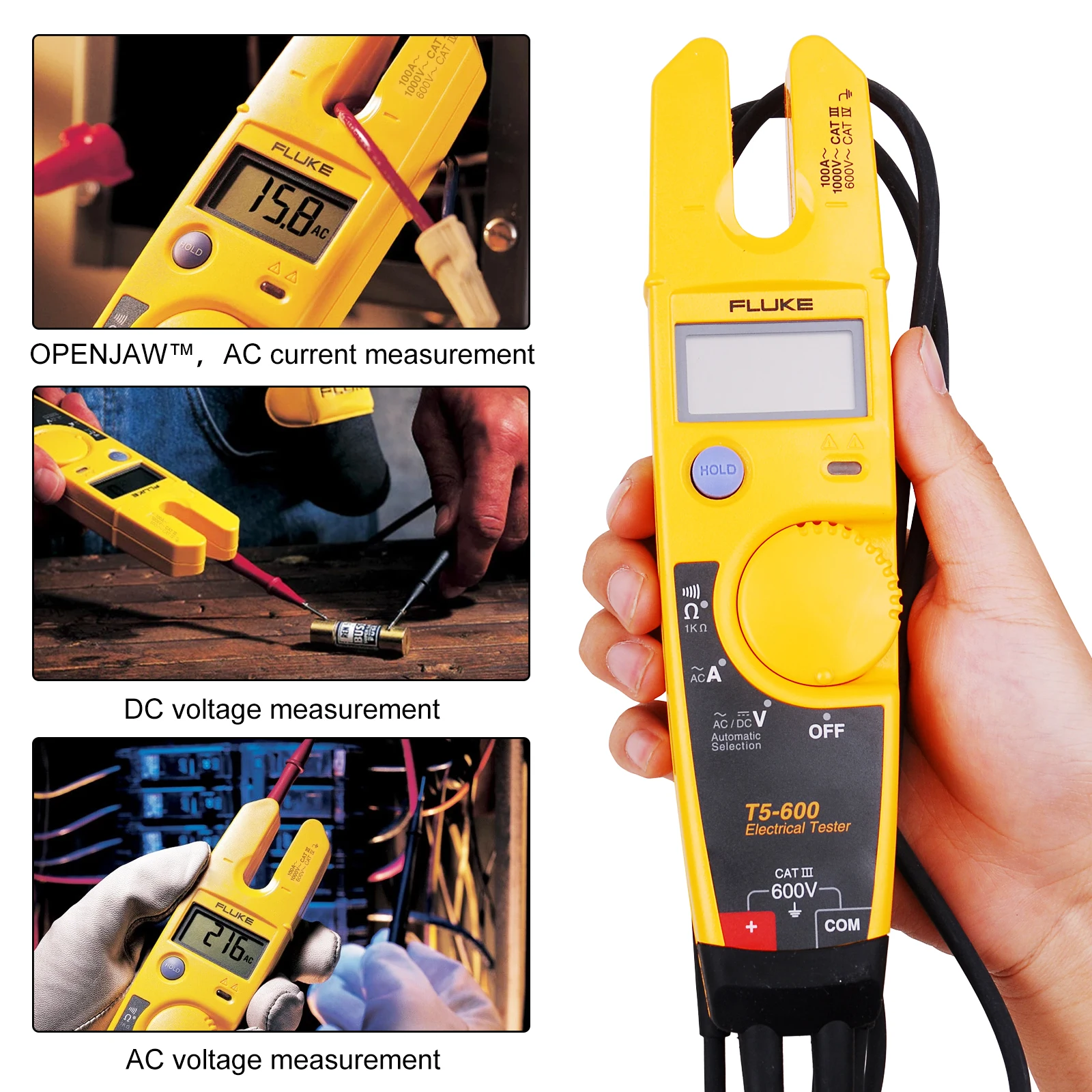 FLUKE T5-600 Clamp Meter Voltage Continuity Current Clamp Meter with Labloot Soft Case H13