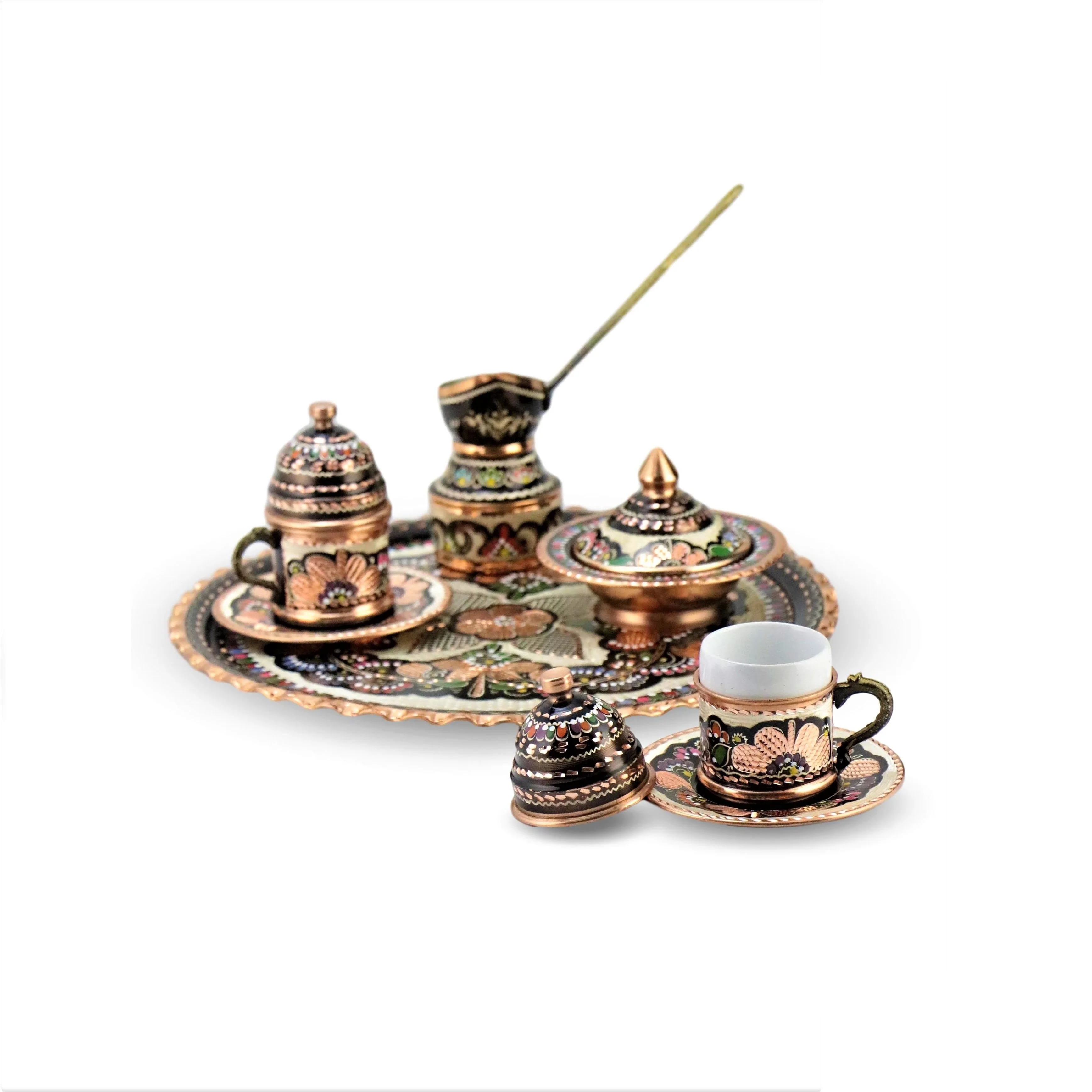 Copper Turkish Coffee Sets Tea Espresso Cup Set Anatolian Arabic Coffee Cups Set Set 2 - (10 PCS) Ottoman Tea Set MADE IN TURKEY