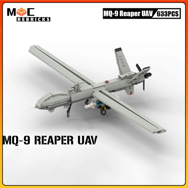 Military Fighter Building Blocks for Children, Assembly Model, Aircraft Bricks, Toy Gift, Moc MQ-9 Reaper, Série UAV, Idéias Técnicas