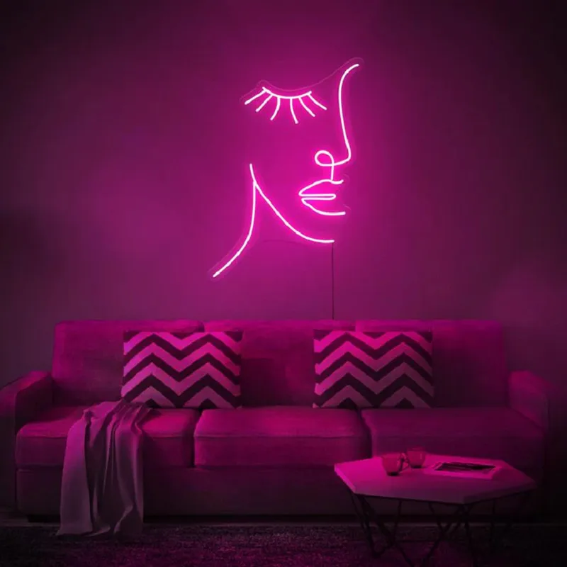

Custom Girl Face Lashes Aesthetic Neon Sign Logo Led Light Visual Bar Wall Lighting Sign Beauty Neon Lamp Home Room Decor