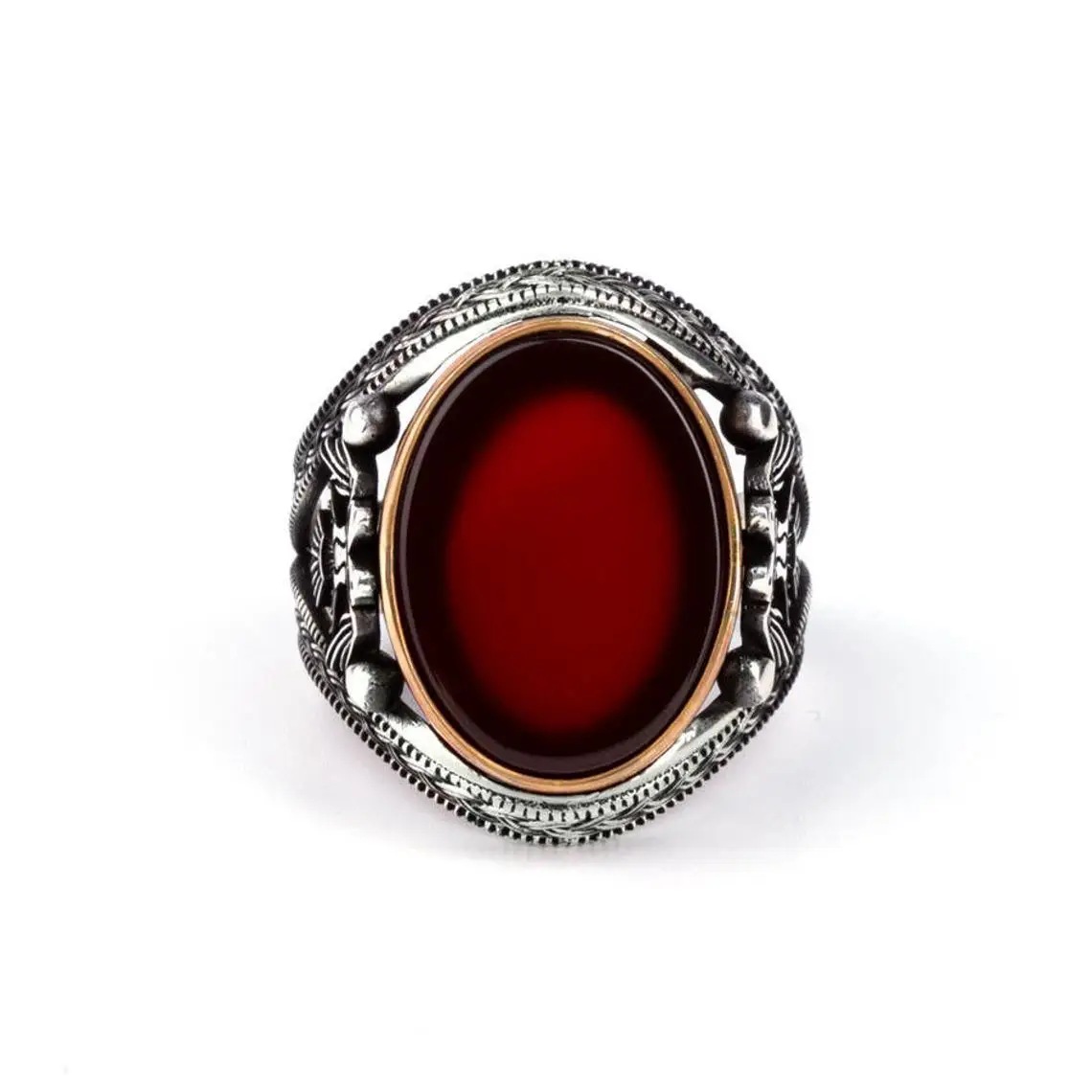 Oval Red AgateStone Double Eagle Ring for Men 925 Sterling Silver Collocation Fashion Natural Male Vintage Antiqe Jewelery Gift