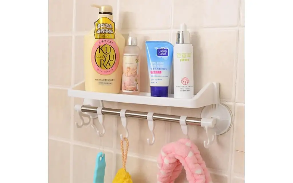 Shelves and Hook Suction Cups Bathroom Hanger