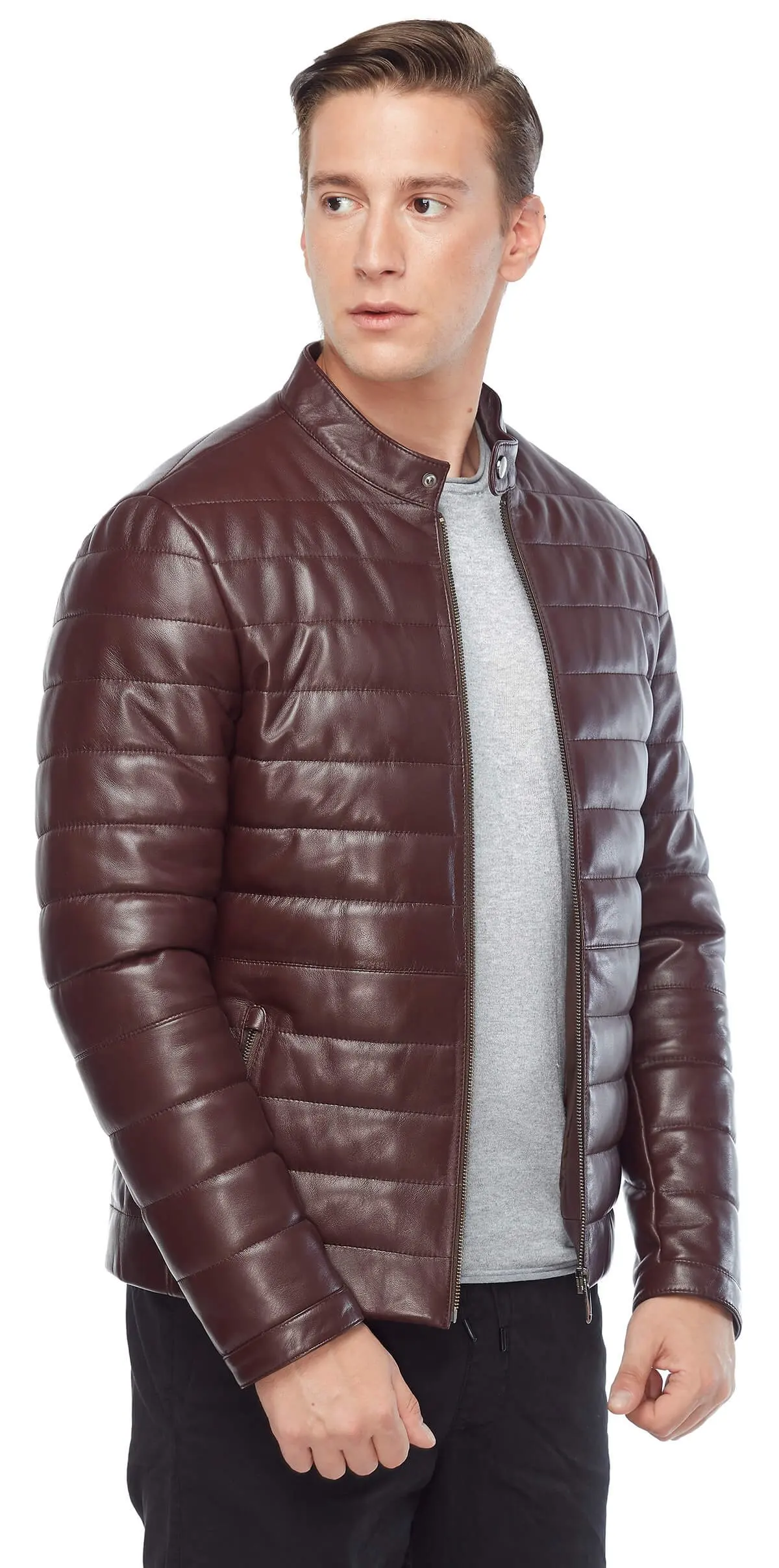 Bao Da Chính Hãng Bơm Hơi Nam Phối Da Burgundy Orjinal Da Cừu Thu Đông 2022 Biker Slim Size Lớn VintageTürkiye