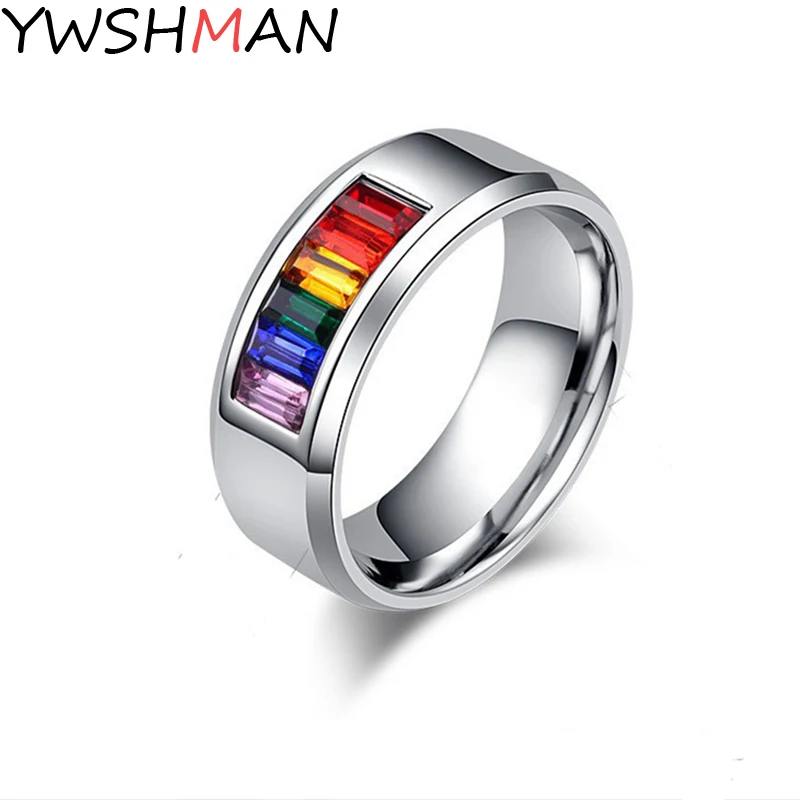 Rainbow Ring Lesbian Gay Pride Ring Stainless Steel Women Men Promise Jewelry Gifts Fashion Jewelry Anillo de la joyeria